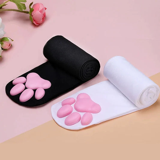 100D Knee Stockings with 3D Cute Cat Paw Paddings Anime Style Velvet Stockings MRJCOS
